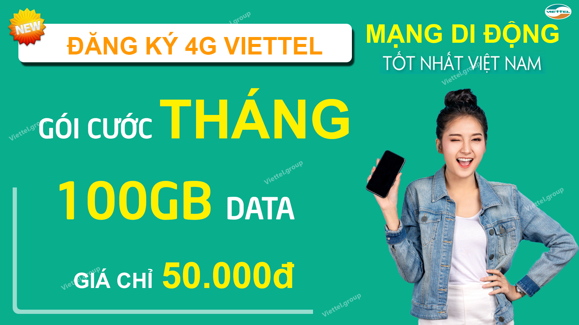 Đăng ký 4G Viettel 50K 1 tháng 100GB DATA tốc độ cao thả ga lướt WEB